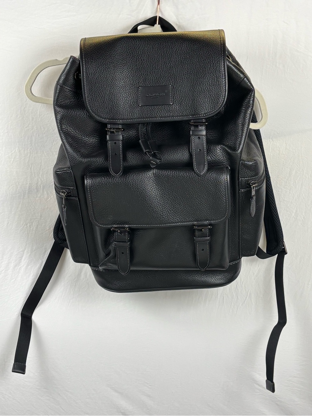 Coach Men's Black Leather padded Backpack with Front and side Pockets